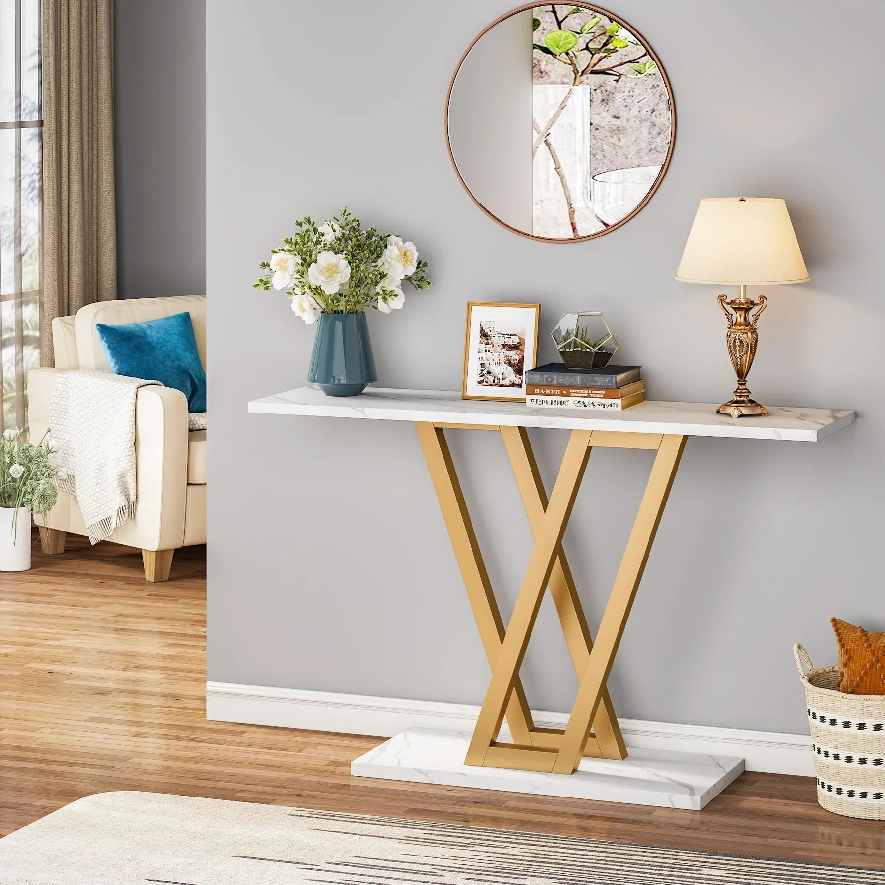 Klassyx industrial console table with metal and wood design, ideal for modern entryways and living room decor.