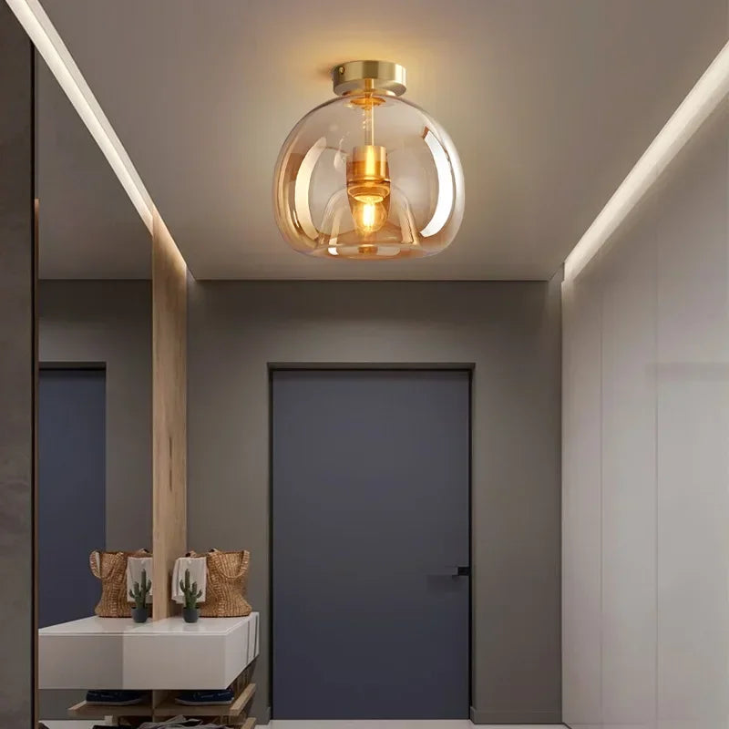 Black and gold dome semi-flush glass ceiling light with E27 socket, ideal for bedroom or bathroom lighting by Light My House