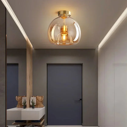 Black and gold dome semi-flush glass ceiling light with E27 socket, ideal for bedroom or bathroom lighting by Light My House