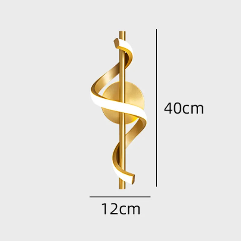 Twisted LED wall light in black and gold, modern wall-mounted fixture for living room decor by Light My House