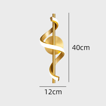 Twisted LED wall light in black and gold, modern wall-mounted fixture for living room decor by Light My House