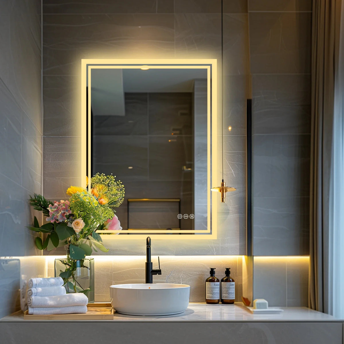 LED Illuminated Bathroom Mirror with Anti-Fog & 3-Colour Touch Lighting