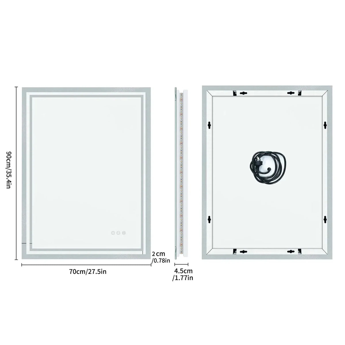 LED Illuminated Bathroom Mirror with Anti-Fog & 3-Colour Touch Lighting