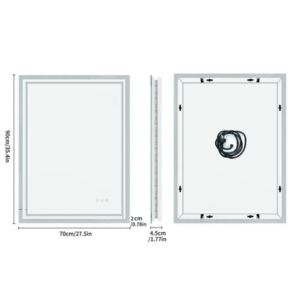 LED Illuminated Bathroom Mirror with Anti-Fog & 3-Colour Touch Lighting
