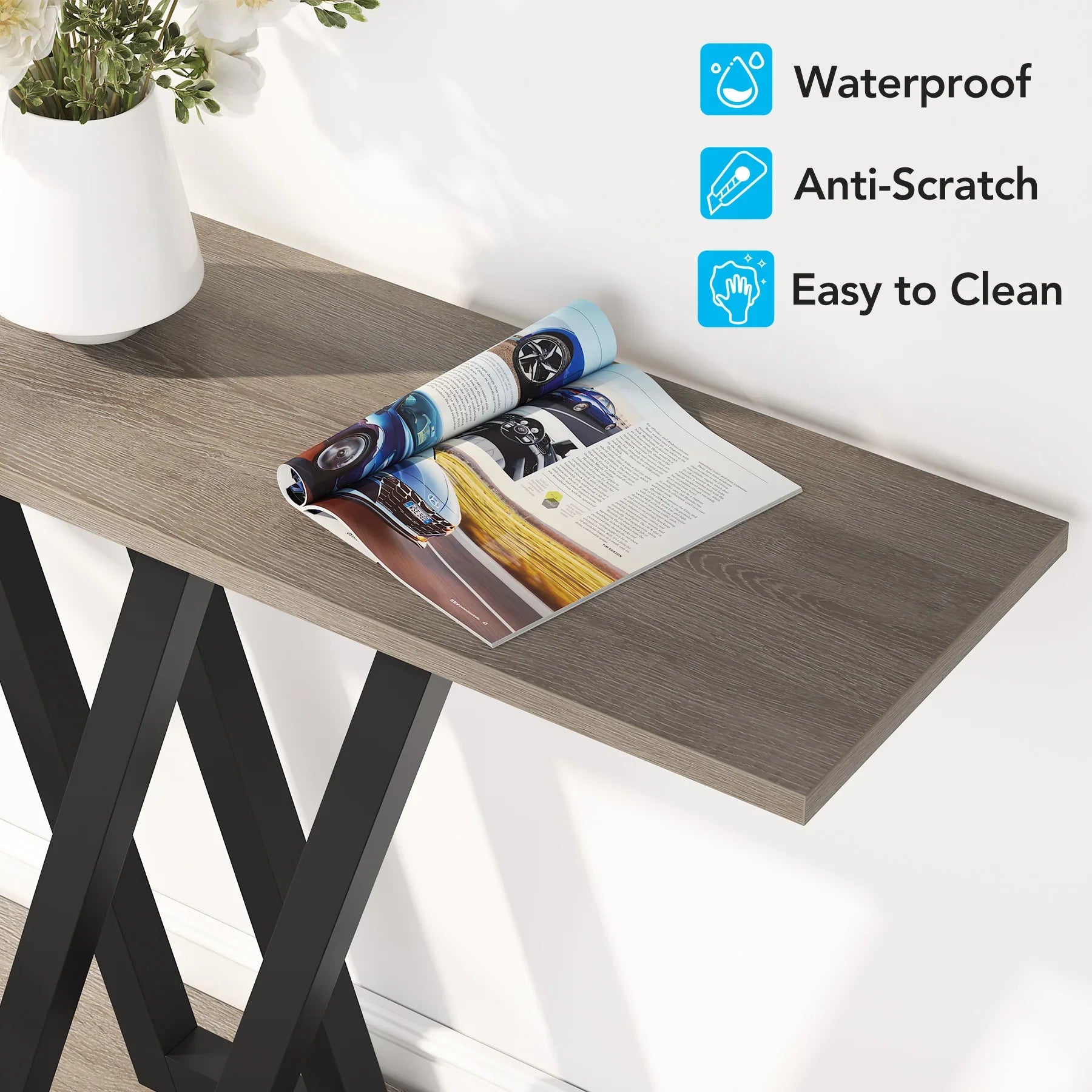 Industrial console table by Klassyx featuring a sturdy metal frame and wooden top, perfect for modern home or office decor.