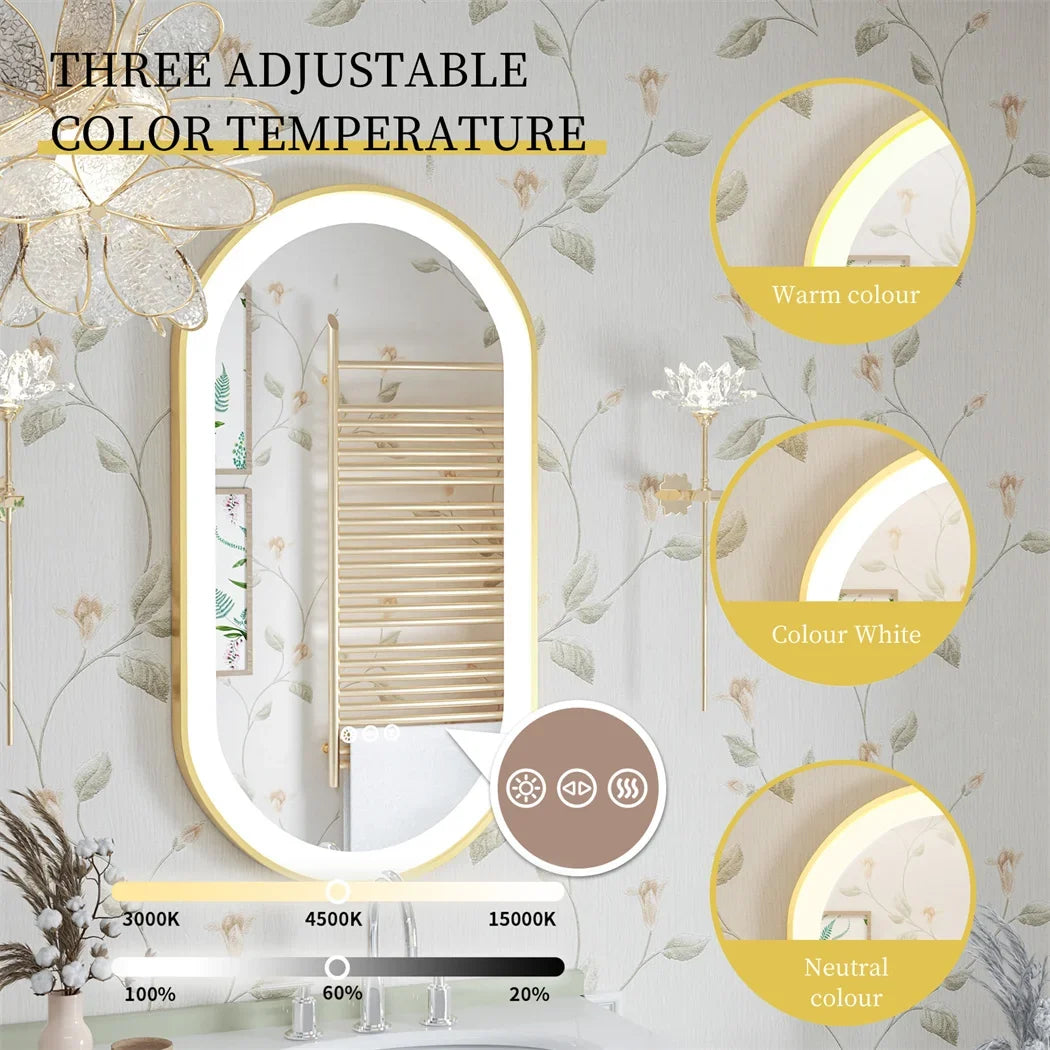LUVODI Luxury Oval LED Bathroom Mirror with Gold Aluminium Frame & Demister