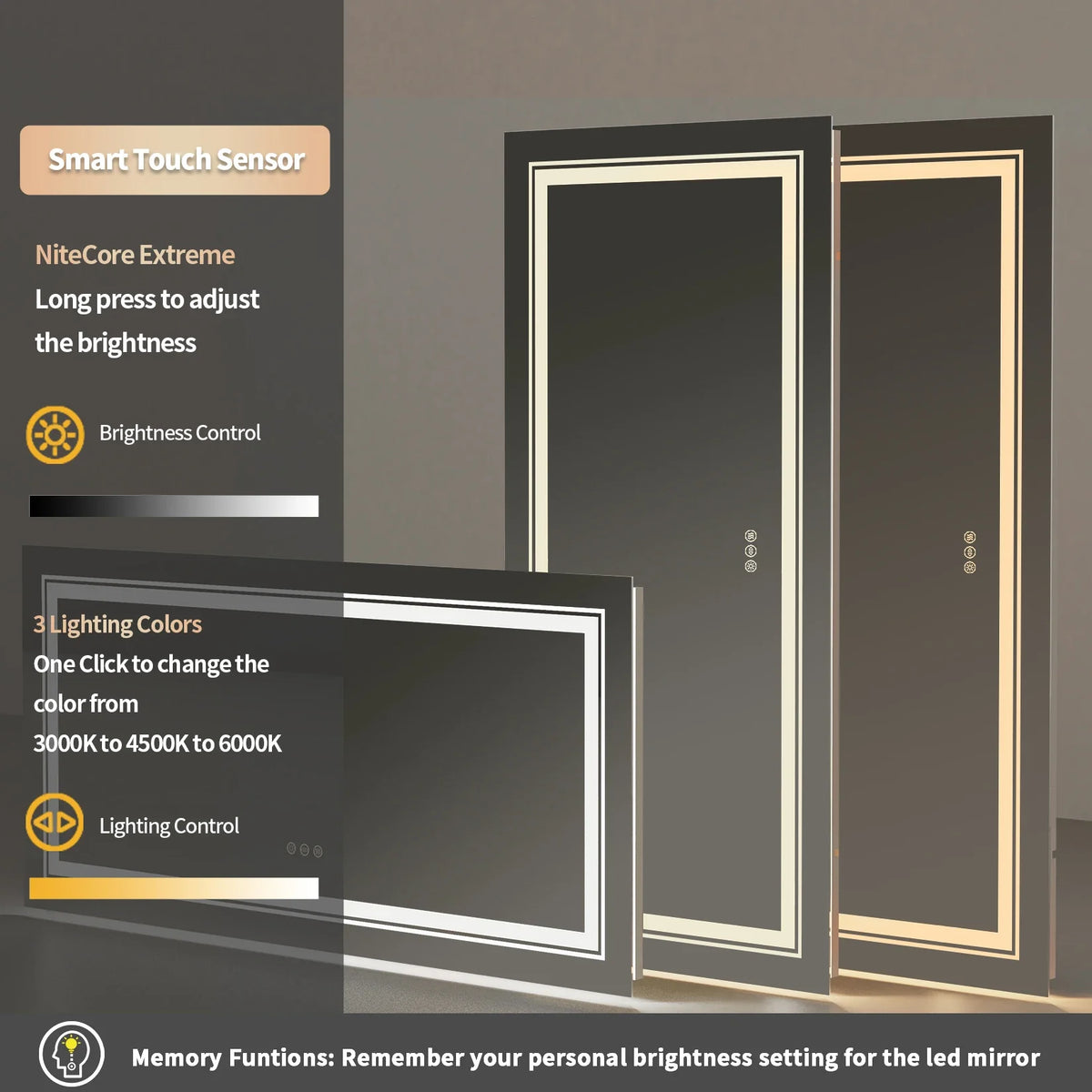Large Illuminated LED Bathroom Mirror with Front & Backlit Lighting