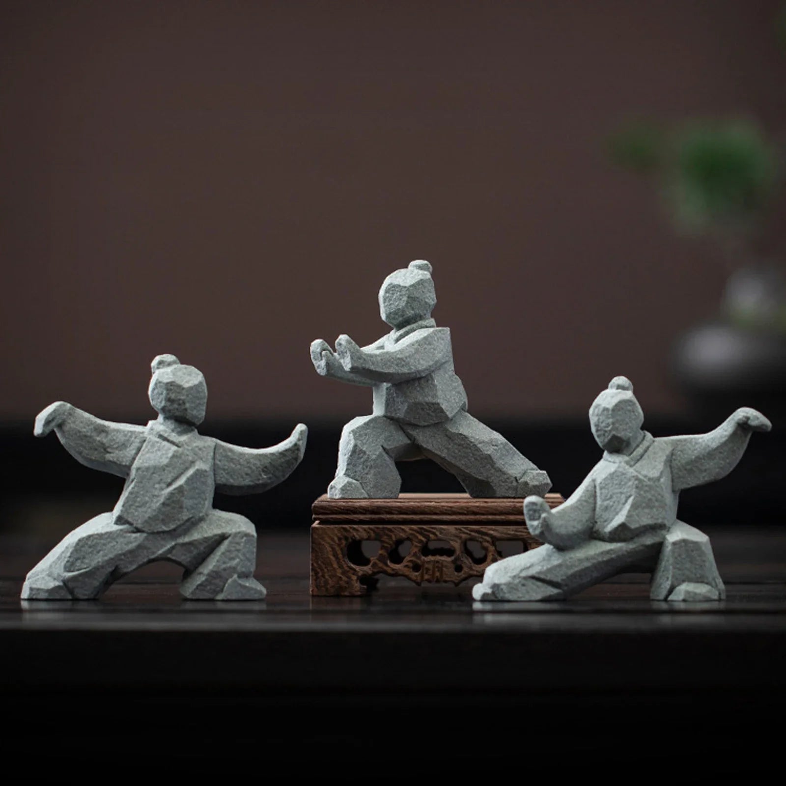 Miniature Tai Chi Master figurine by DArtano, a Chinese stone sculpture ideal for home or tea table décor.