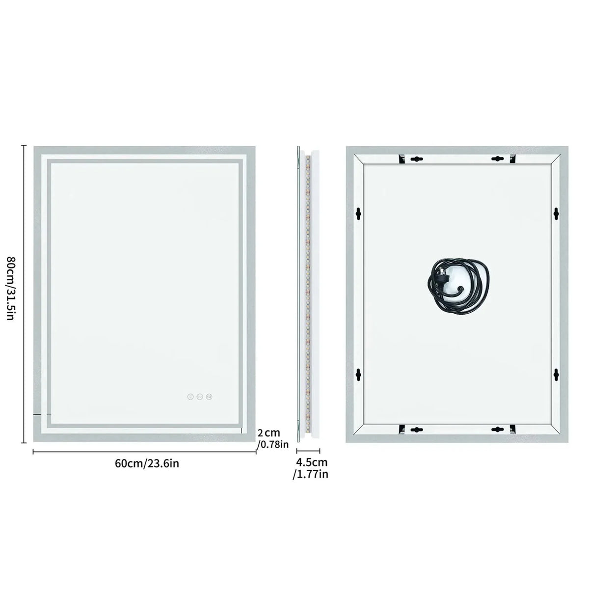 LED Illuminated Bathroom Mirror with Anti-Fog & 3-Colour Touch Lighting
