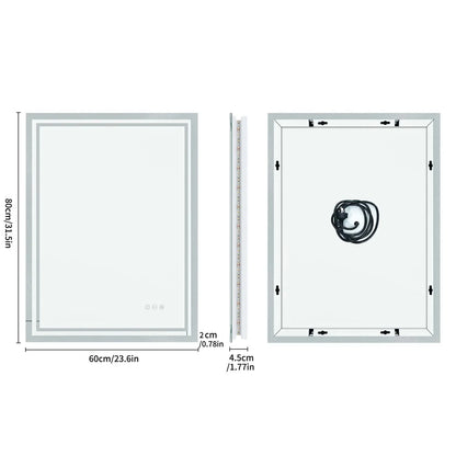LED Illuminated Bathroom Mirror with Anti-Fog & 3-Colour Touch Lighting