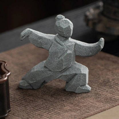 Miniature Tai Chi Master figurine by DArtano, a Chinese stone sculpture for home or tea table décor, showing a seated figure in meditation.