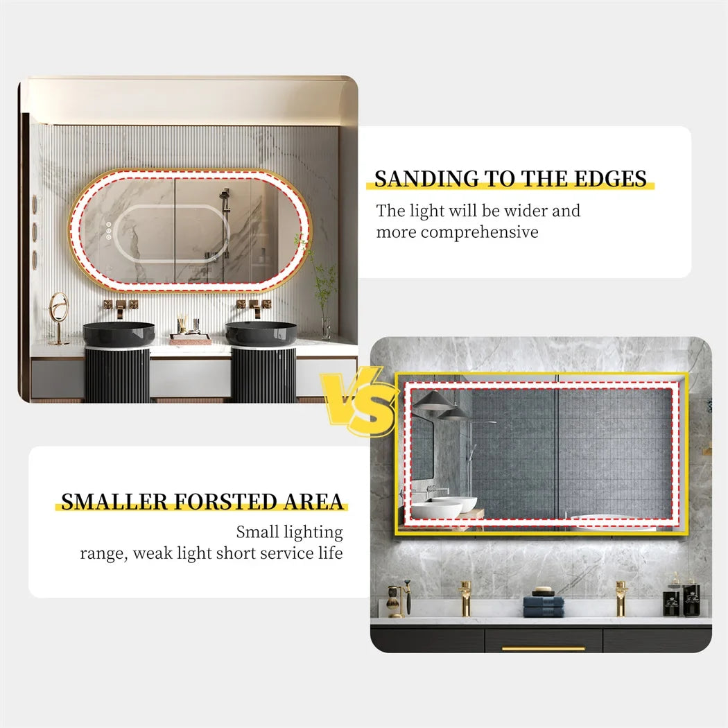LUVODI Luxury Oval LED Bathroom Mirror with Gold Aluminium Frame & Demister