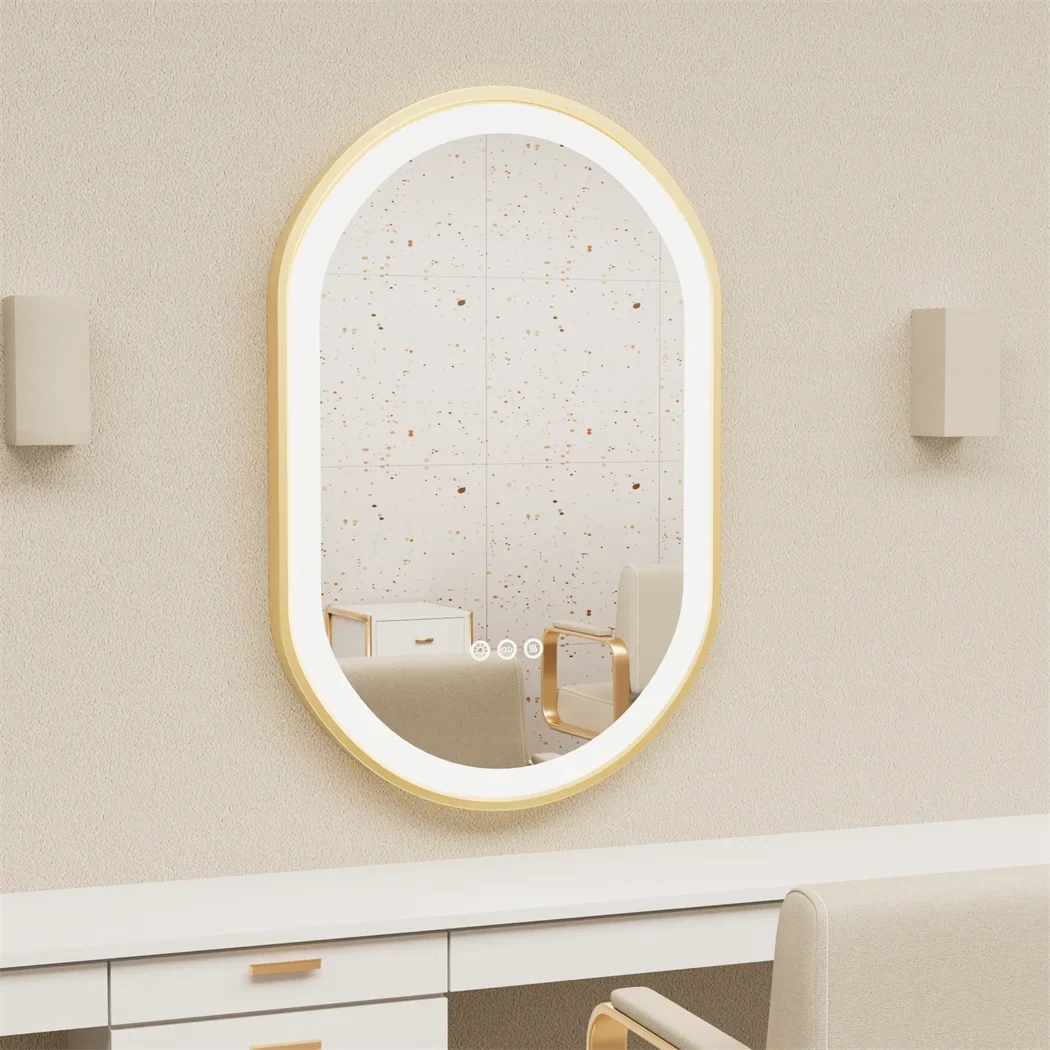 LUVODI Luxury Oval LED Bathroom Mirror with Gold Aluminium Frame & Demister