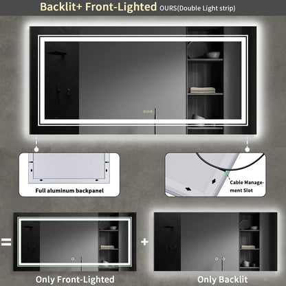 Large Illuminated LED Bathroom Mirror with Front & Backlit Lighting