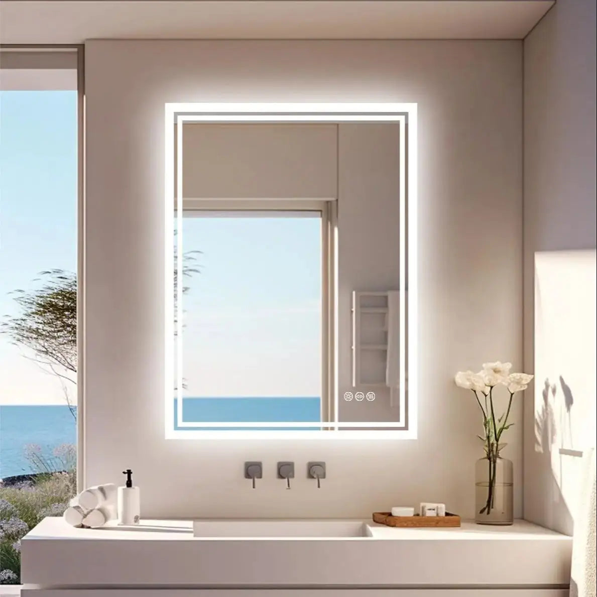 LED Illuminated Bathroom Mirror with Anti-Fog & 3-Colour Touch Lighting