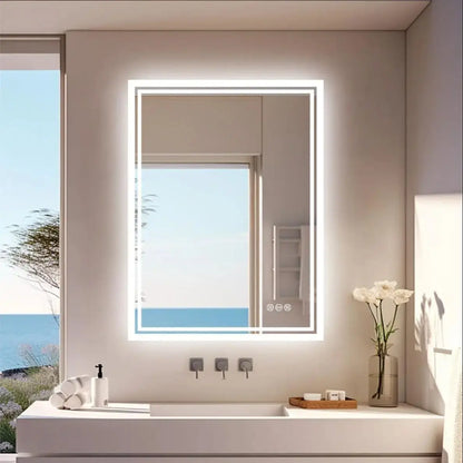 LED Illuminated Bathroom Mirror with Anti-Fog & 3-Colour Touch Lighting