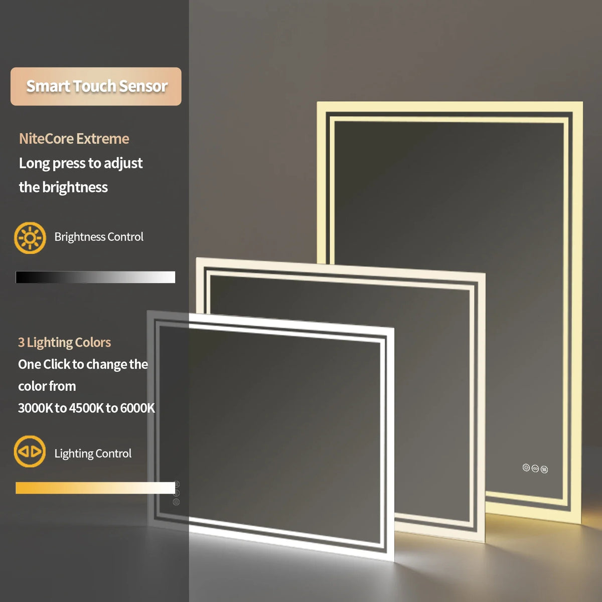 LED Illuminated Bathroom Mirror with Anti-Fog & 3-Colour Touch Lighting