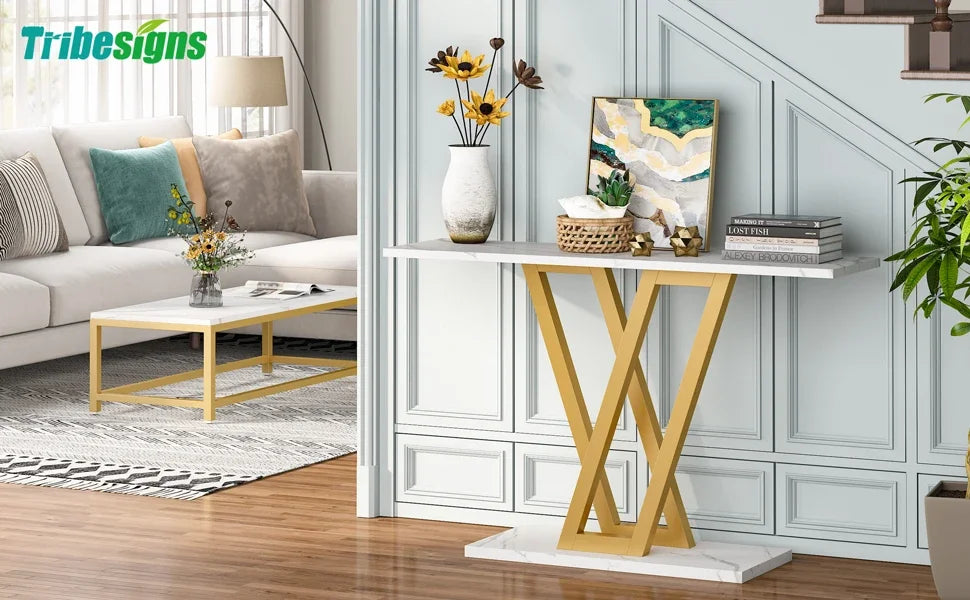 Industrial console table by Klassyx featuring a sturdy metal frame and wooden top, ideal for entryways or living spaces.