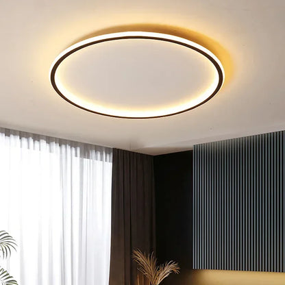 Dimmable LED ring flush mount chandelier in black and white with sleek modern ceiling light design by Light My House