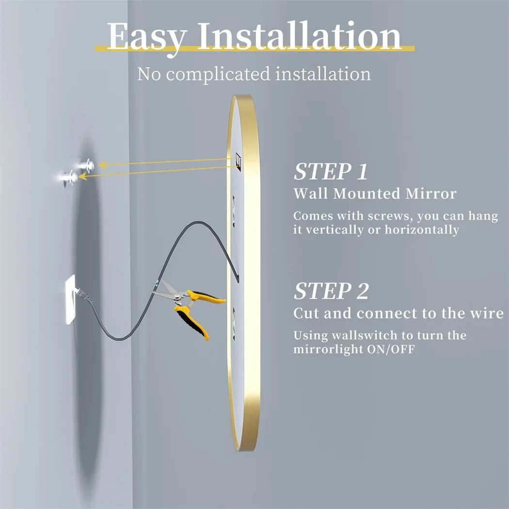 LUVODI Luxury Oval LED Bathroom Mirror with Gold Aluminium Frame & Demister