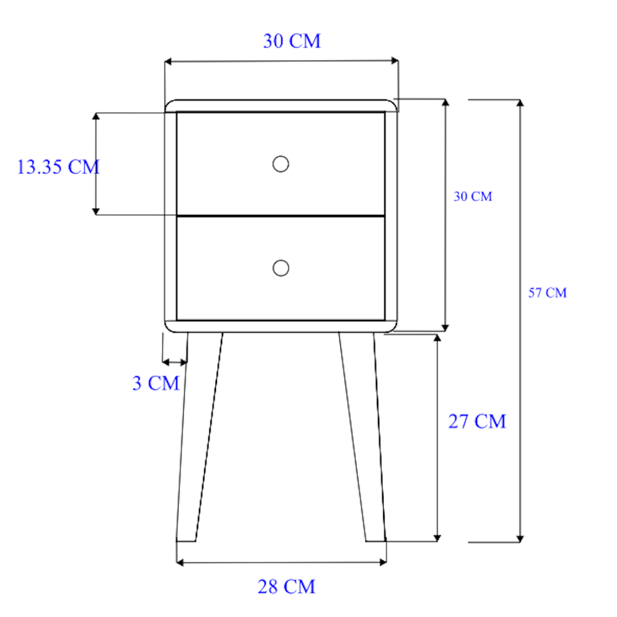 Fishe and Lilly minimalist mango wood white Logan narrow bedside table with clean lines and compact design, front view.