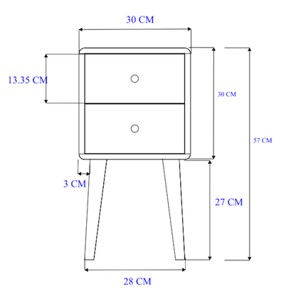 Fishe and Lilly minimalist mango wood white Logan narrow bedside table with clean lines and compact design, front view.