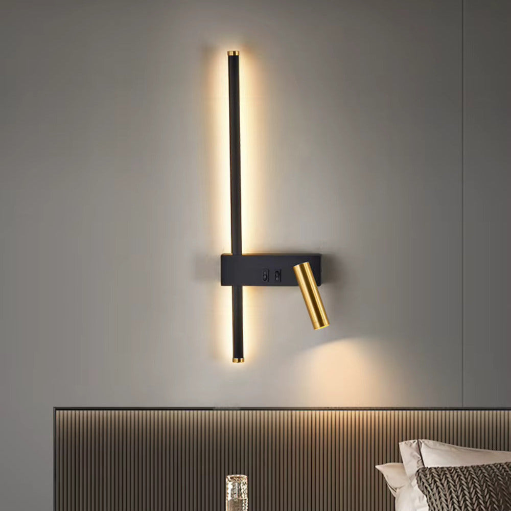 Gold & Black LED Wall Lamp with Reading Light | Modern Bedside Wall Light