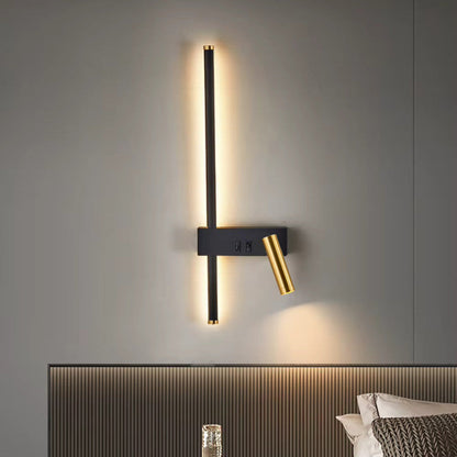 Gold & Black LED Wall Lamp with Reading Light | Modern Bedside Wall Light