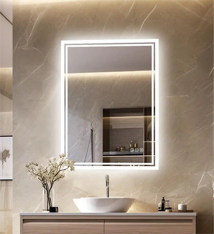 LED Illuminated Bathroom Mirror with Anti-Fog & 3-Colour Touch Lighting