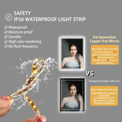 LED Illuminated Bathroom Mirror with Anti-Fog & 3-Colour Touch Lighting