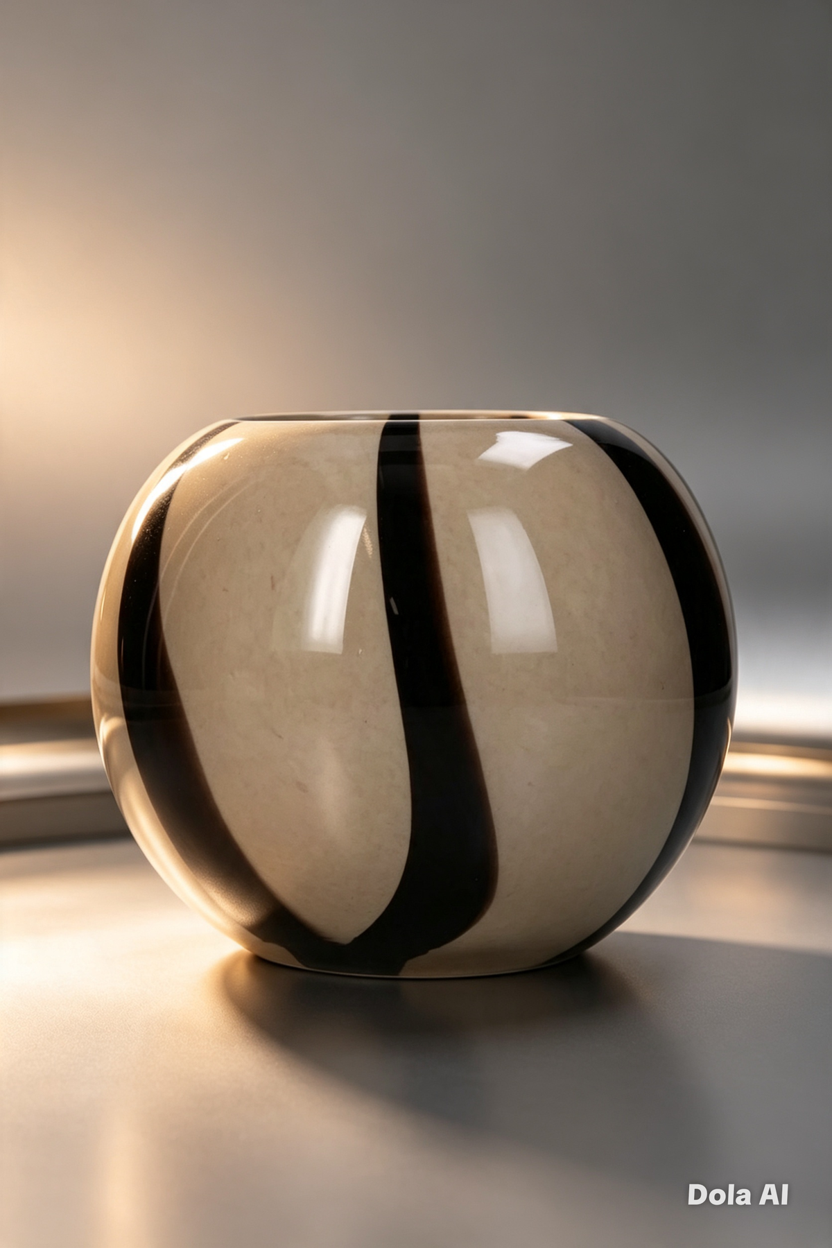 Two-tone brown glass vase with rounded striped design, modern home décor piece by Casa by Josephine Jenno.