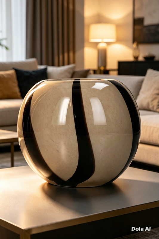 Abgerundete, gestreifte, zweifarbige braune Vase