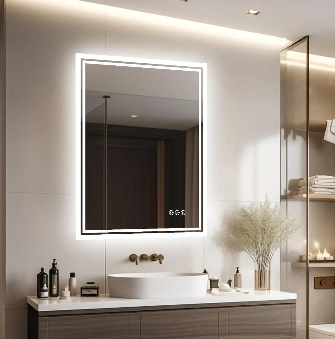 LED Illuminated Bathroom Mirror with Anti-Fog & 3-Colour Touch Lighting