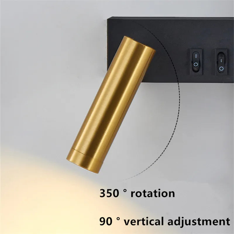 Gold & Black LED Wall Lamp with Reading Light | Modern Bedside Wall Light