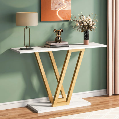 Industrial console table by Klassyx with a sturdy wooden top and metal frame, ideal for entryways or living rooms.