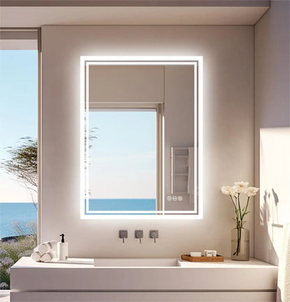 LED Illuminated Bathroom Mirror with Anti-Fog & 3-Colour Touch Lighting