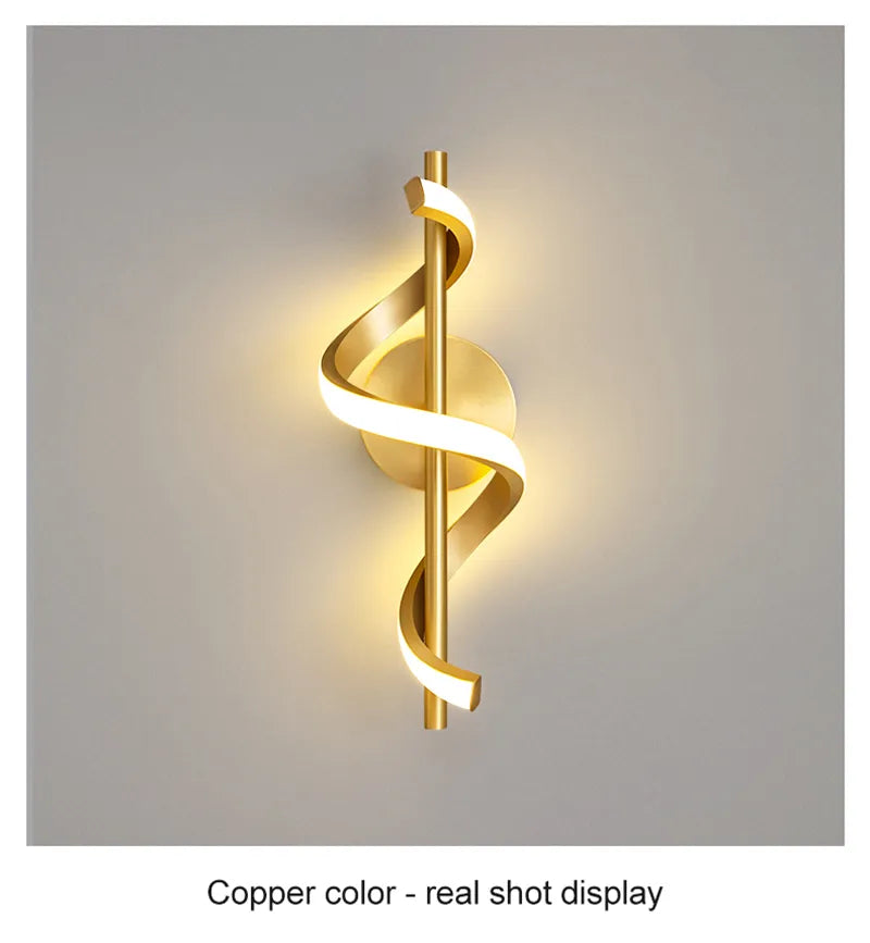 Twisted LED wall light in black and gold, modern design for living room decor, by Light My House.