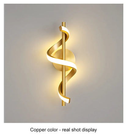 Twisted LED wall light in black and gold, modern design for living room decor, by Light My House.