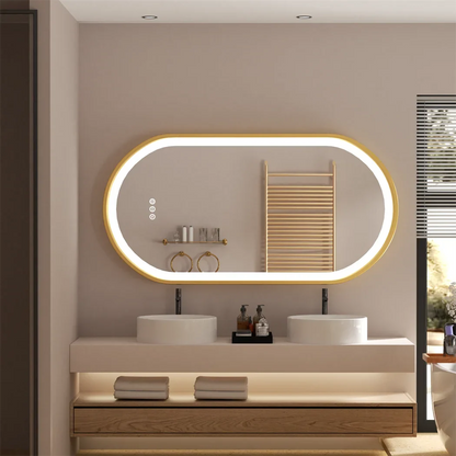 Bathroom vanity with illuminated mirror and sink