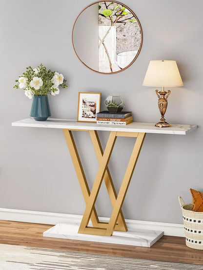 Industrial Klassyx console table with a sleek metal frame and wooden top, perfect for modern entryways or living rooms.