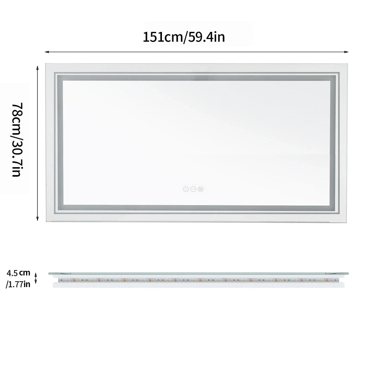 Large Illuminated LED Bathroom Mirror with Front & Backlit Lighting