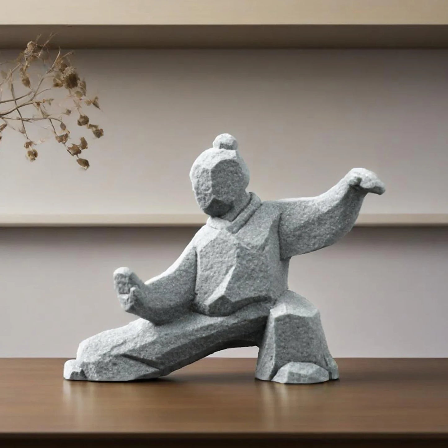 Miniature Tai Chi master figurine by DArtano, a detailed Chinese stone sculpture for home or tea table décor.
