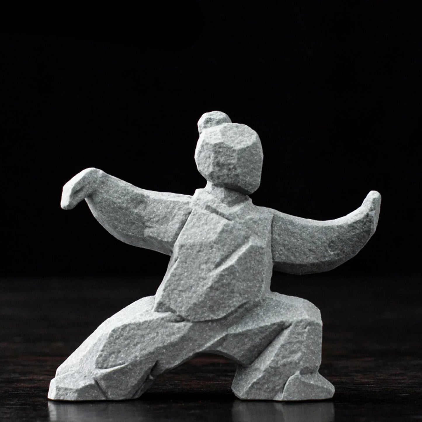 Miniature Tai Chi Master figurine by DArtano, a detailed Chinese stone sculpture for home or tea table décor.
