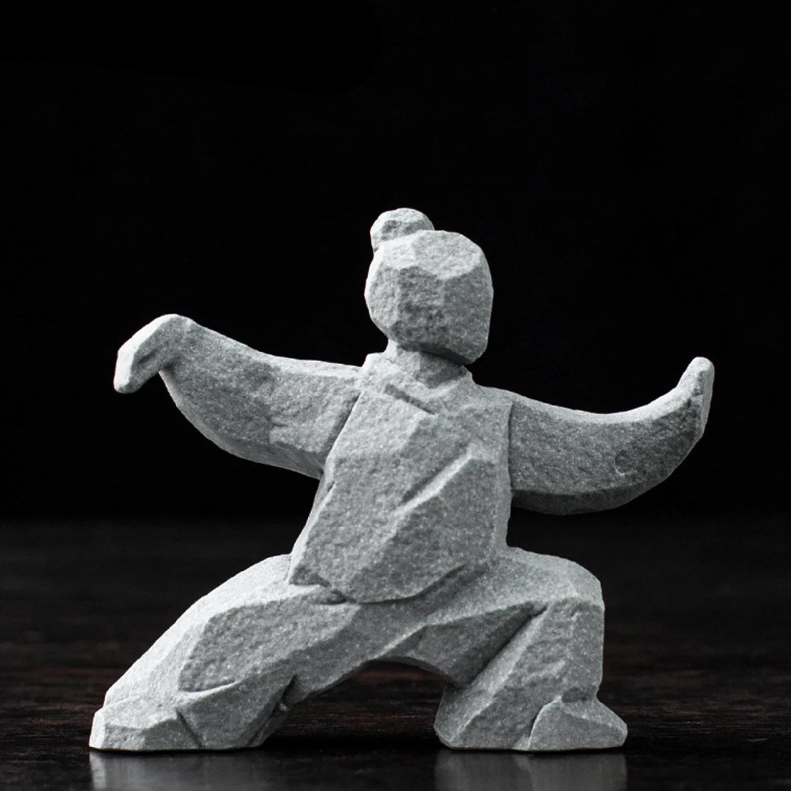 Miniature Tai Chi Master figurine by DArtano, a detailed Chinese stone sculpture for home or tea table décor.