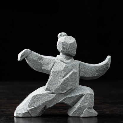 Miniature Tai Chi Master figurine by DArtano, a detailed Chinese stone sculpture for home or tea table décor.
