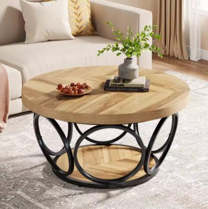 Tribesigns Round Coffee Table,80cm Round Wood Center Table