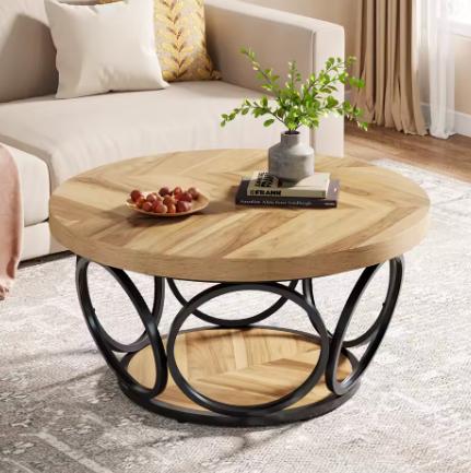Tribesigns Round Coffee Table,80cm Round Wood Center Table