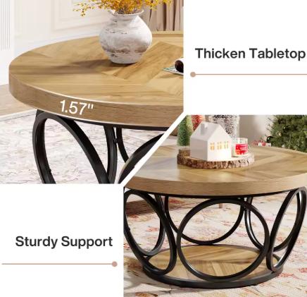 Tribesigns Round Coffee Table,80cm Round Wood Center Table