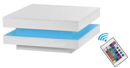 Square High Gloss Coffee Table with 360° Rotating Top,Tea Table with 16-Color LED