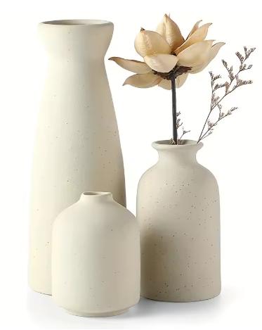 Set of 3 Ceramic Vase, Flower Vases For Rustic Home Decor